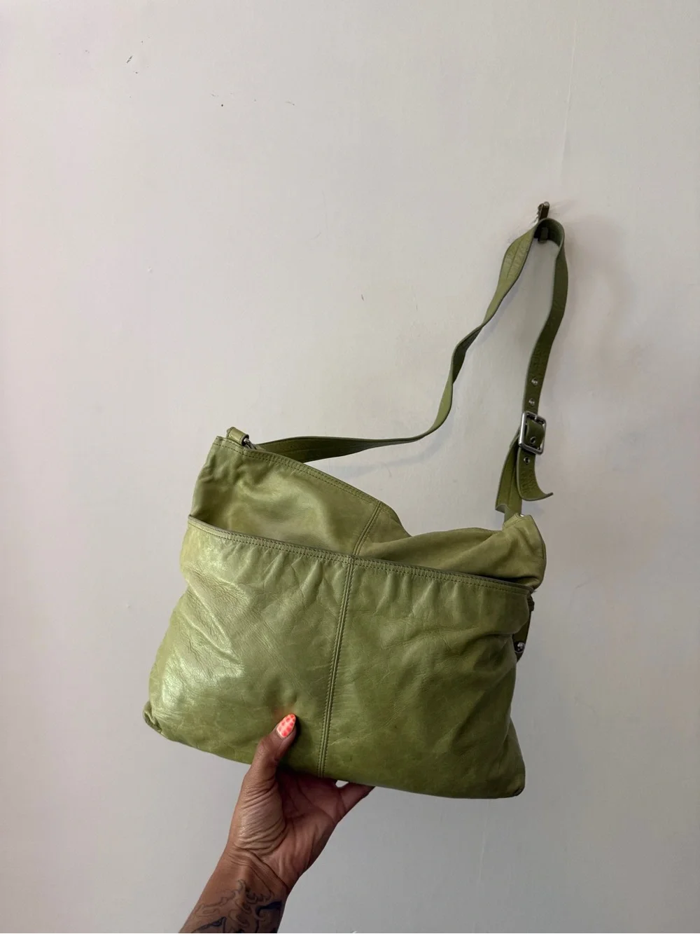 Y2K vintage HOBO Green Leather Crossbody with Front Zip Pocket